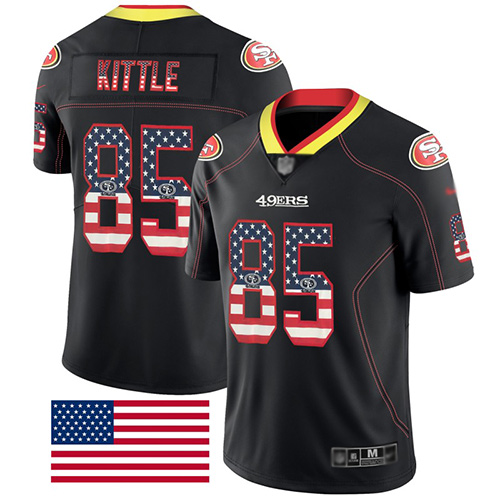 San Francisco 49ers Limited Black Men George Kittle NFL Jersey #85 Rush USA Flag->san francisco 49ers->NFL Jersey